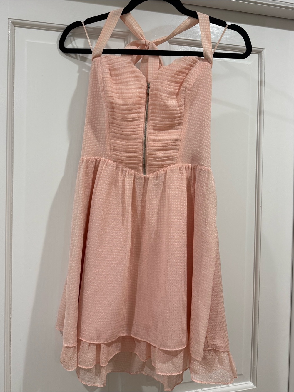 Guess Blush Pink Gungham Halter Chiffon Party Dress 6